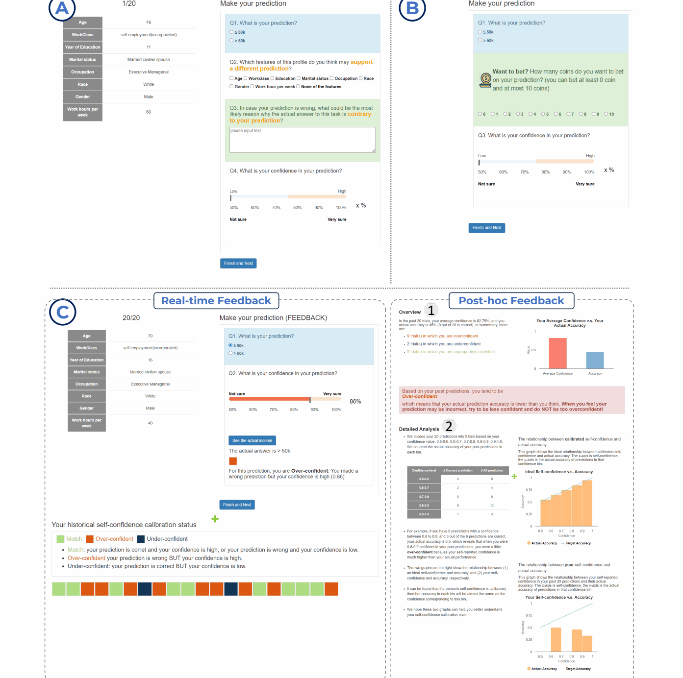 Think the Opposite, Thinking in Bets, and confidence-calibration feedback interfaces from the CHI 2024 study