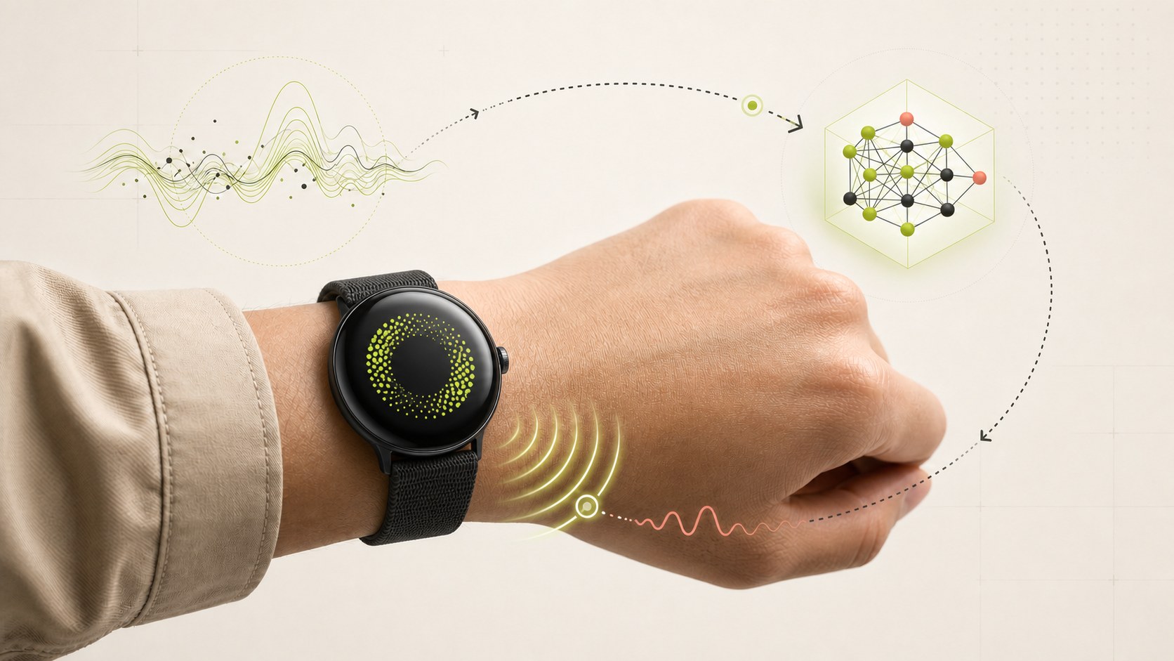 WatchGuardian sensing, machine-learning inference, and intervention loop on a round WearOS watch